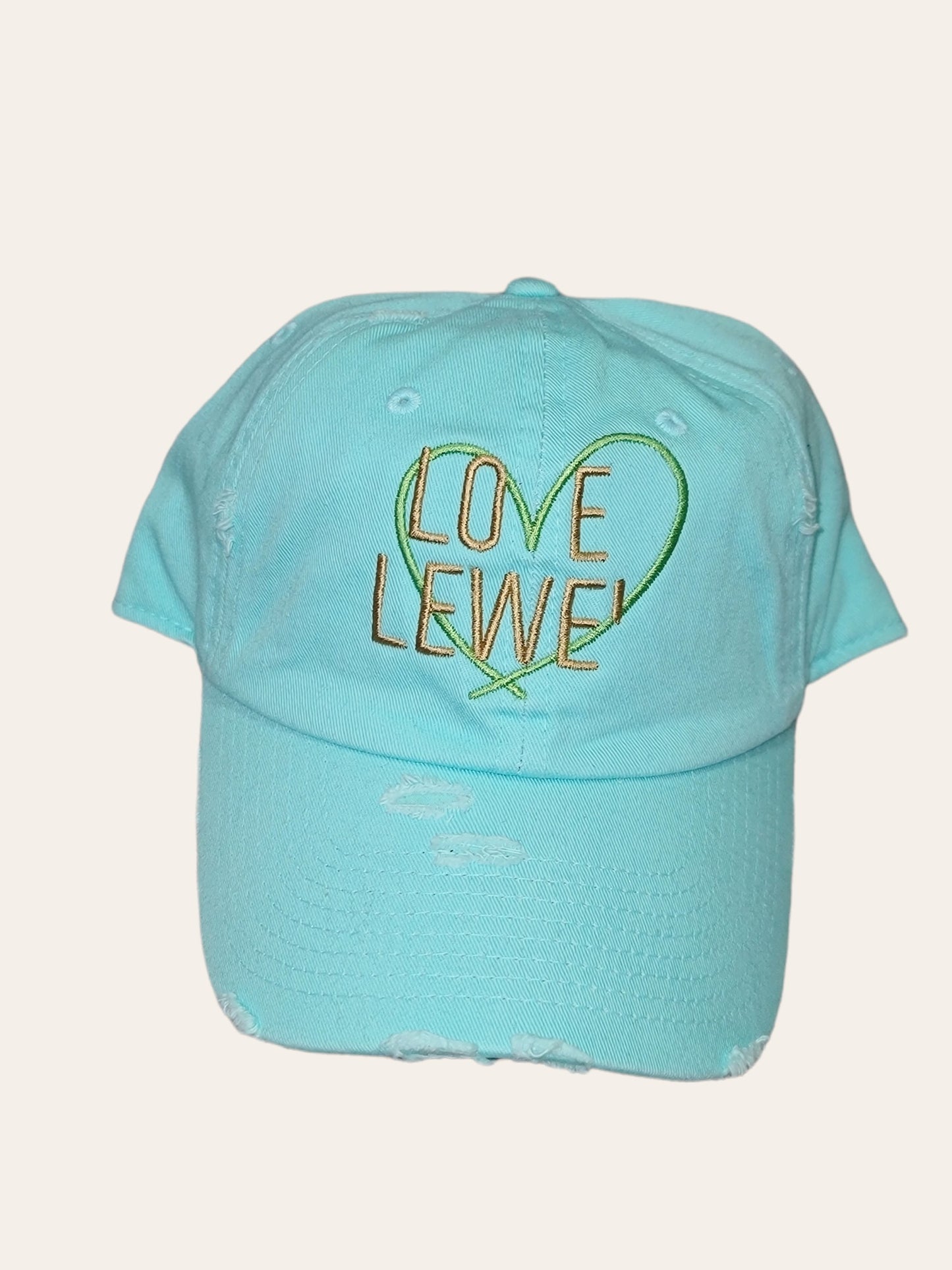 Aqua "Love Lewe" Distressed Dad Cap