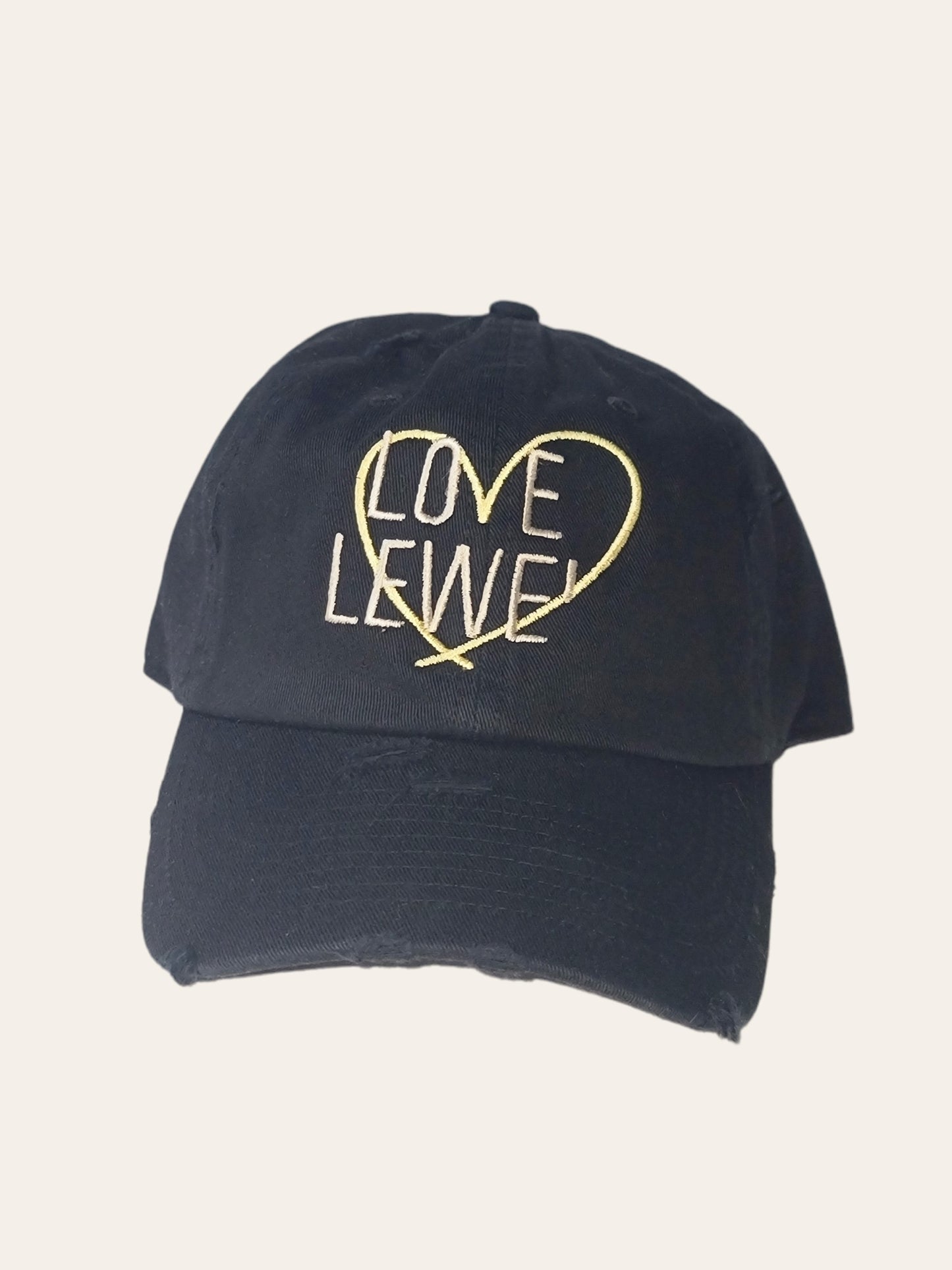 Black & Gold "Love Lewe" Distressed Dad Cap