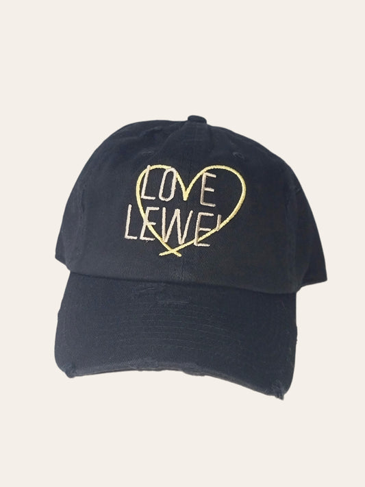 Black & Gold "Love Lewe" Distressed Dad Cap