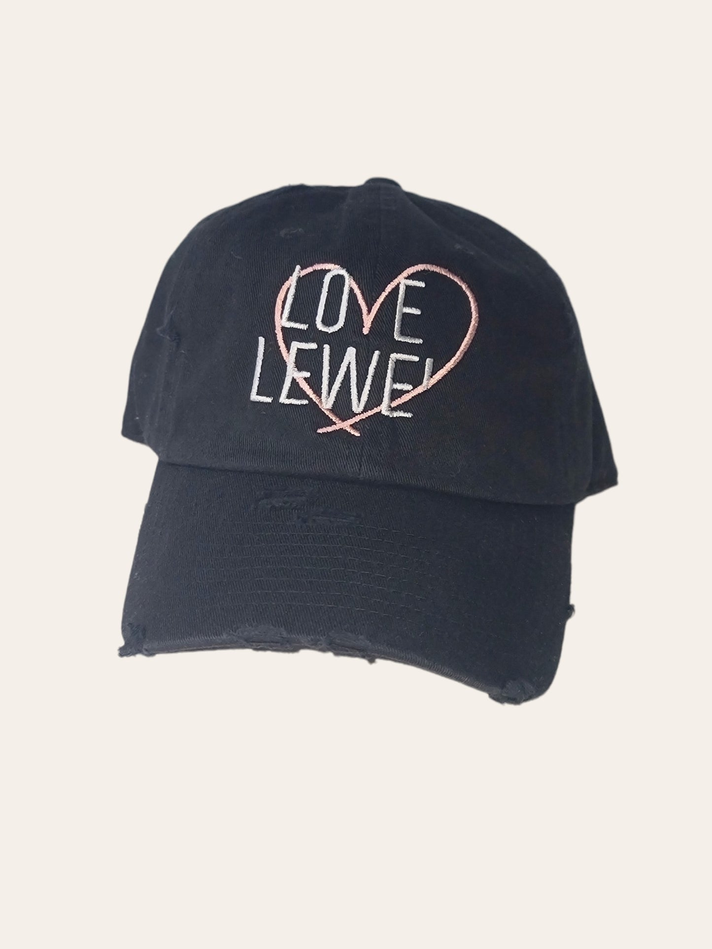 Black & Dusty Rose "Love Lewe" Distressed Dad Cap