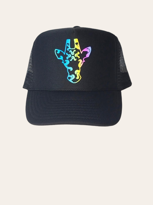 Black On Black Giraffe Hologram Trucker